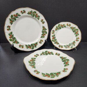 NWT Vintage Rosina Queens "Yuletide" Dinner, Salad, & Cake Plate Set of 3